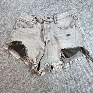 We The Free Free People Distressed Denim Shorts Womens 26 Gray Button Fly Cutoff